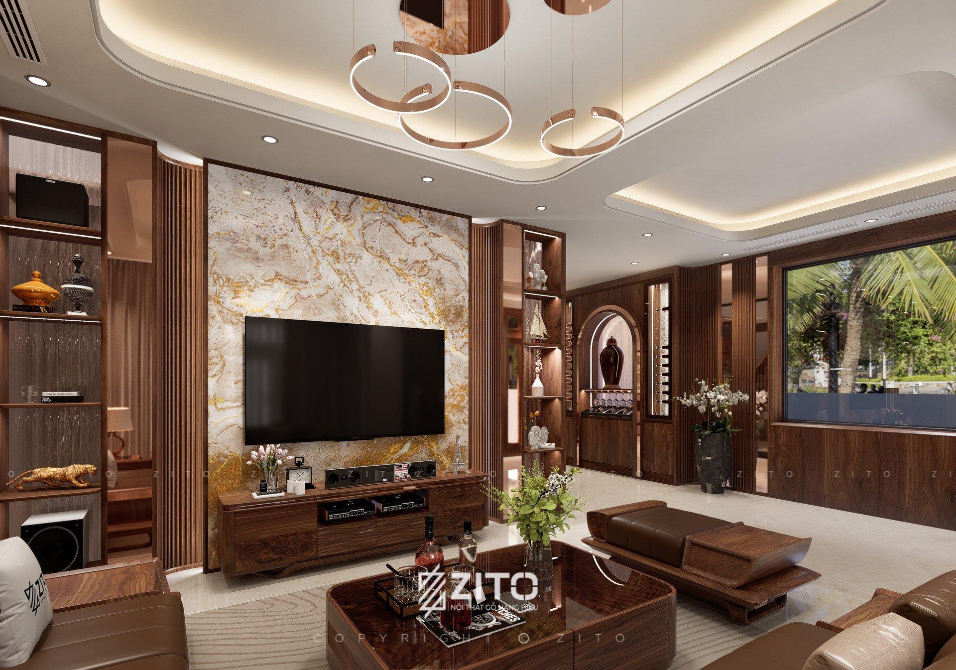 Hệ vách tivi được thiết kế đơn giản nhưng vẫn đảm bảo đủ công năng